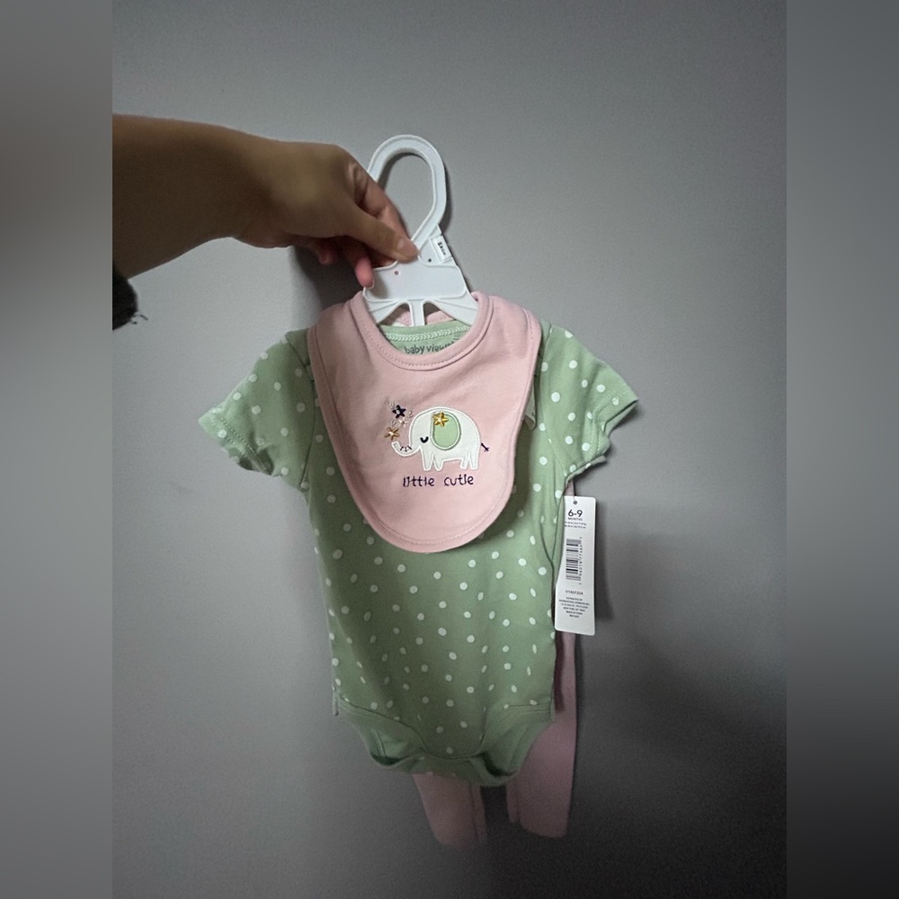 Polka Dot Green Baby Bodysuit with Pink Bib